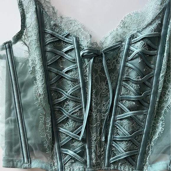 Victorias Secret • Dream Angels Mint Green Lace Sheer Corset Unlined - Picture 4 of 11